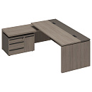 Стол руководителя с брифинг-приставкой боковой и кабель-каналами левый U.RUS РС 131 Дуб Виченца/Лава серая