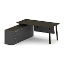 Стол руководителя левый Fresco FR.SR-18 (L) Дуб Темный/Базальт UM/Металл Черный/Нерж. Сталь