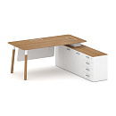 Стол руководителя правый Fresco FR.SR-18 (R) Дуб Светлый/Белый Бриллиант UM/Металл Белый/Нерж. Сталь